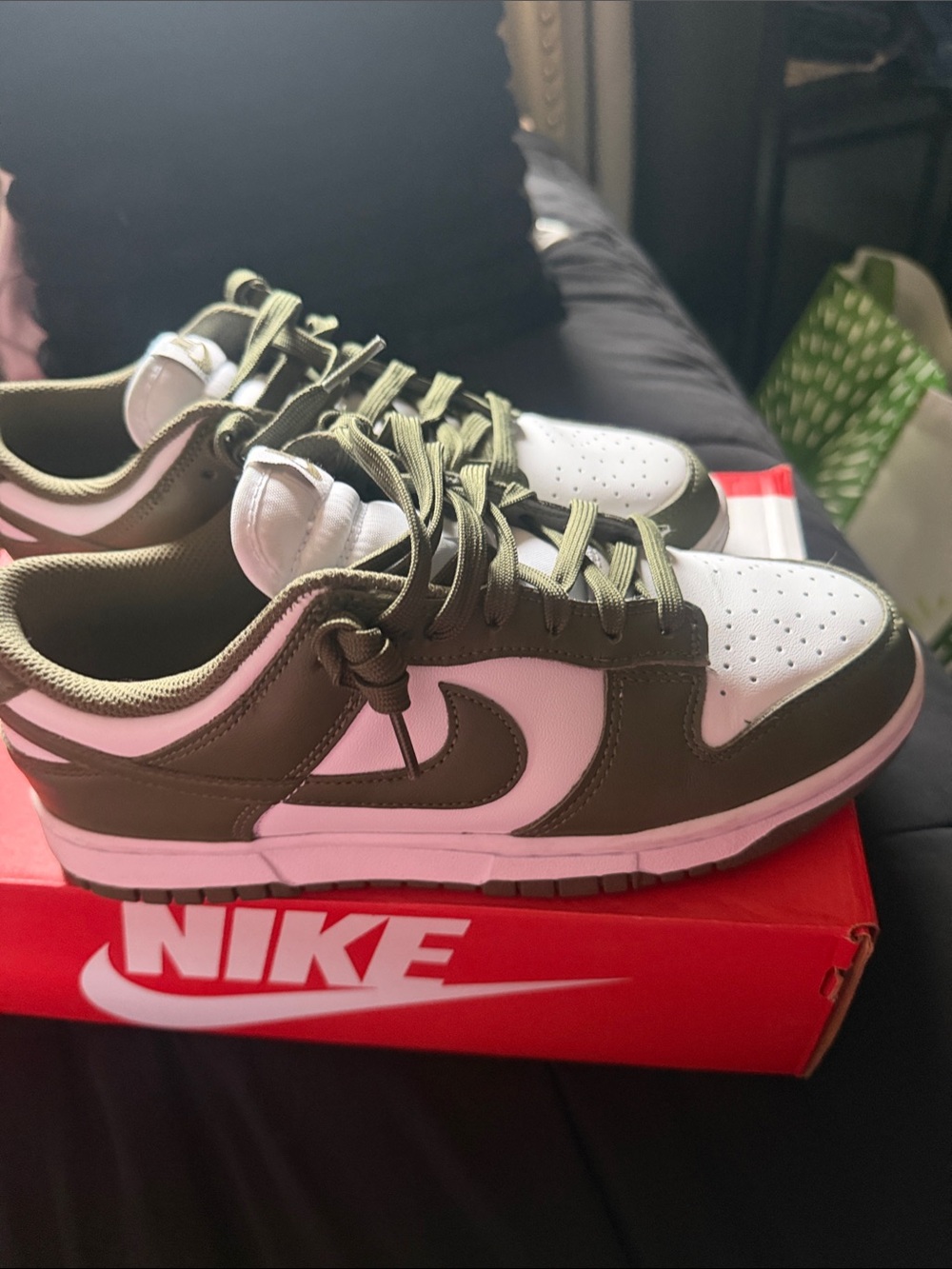 Nike Women's Low-Top Sneakers in Olive Green and White